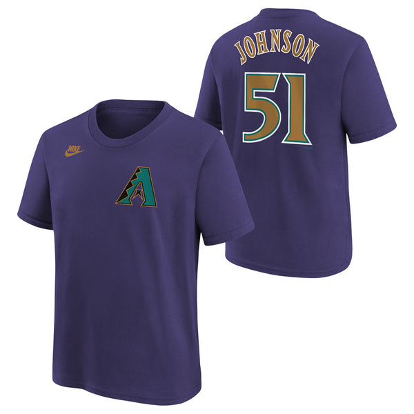 MLB Arizona Diamondbacks Randy Johnson Youth Nike Cooperstown Name Number T-Shirt Purple