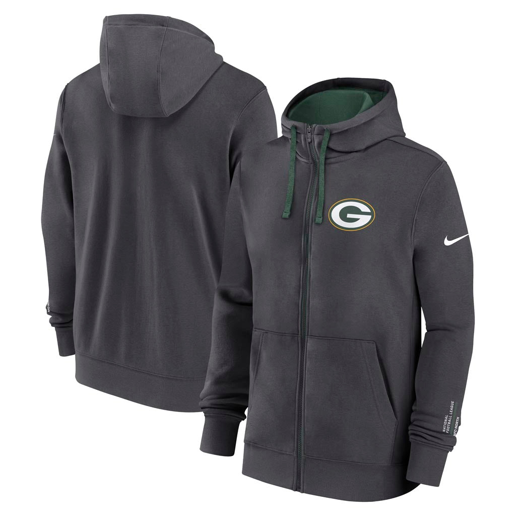 NFL Green Bay Packers Nike Club Full-Zip Hoodie - Charcoal