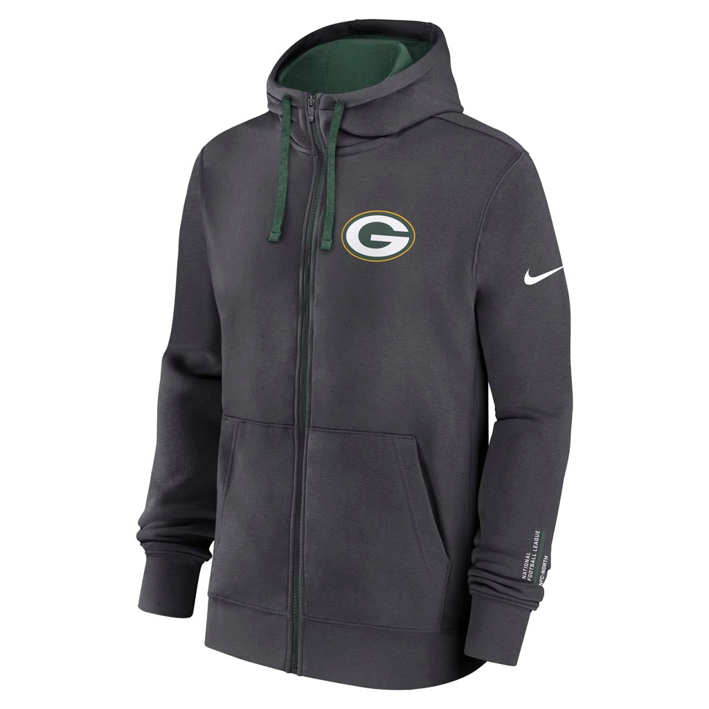 NFL Green Bay Packers Nike Club Full-Zip Hoodie - Charcoal