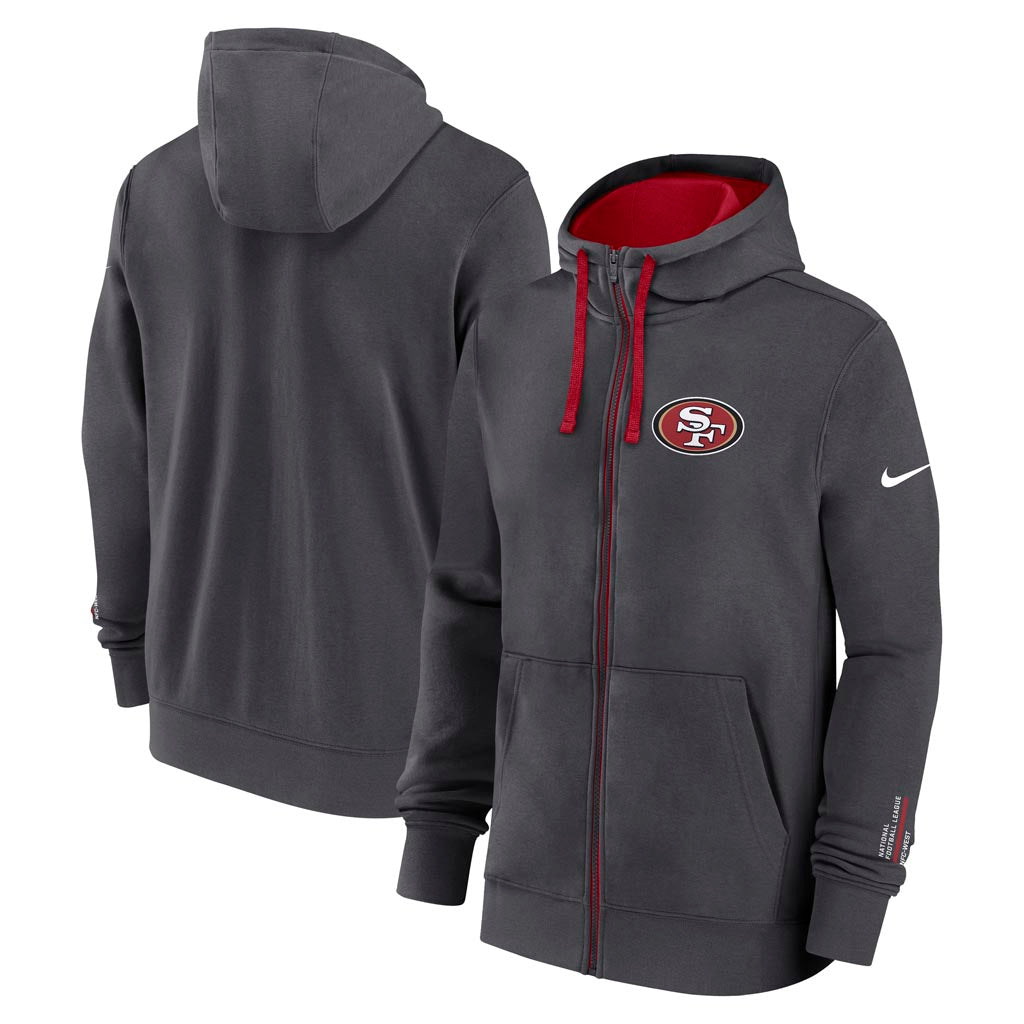 NFL San Francisco 49ers Nike Club Full-Zip Hoodie - Charcoal