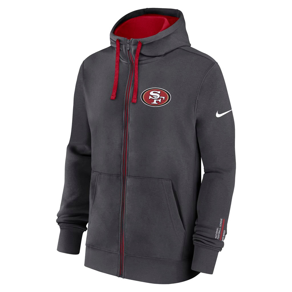 NFL San Francisco 49ers Nike Club Full-Zip Hoodie - Charcoal