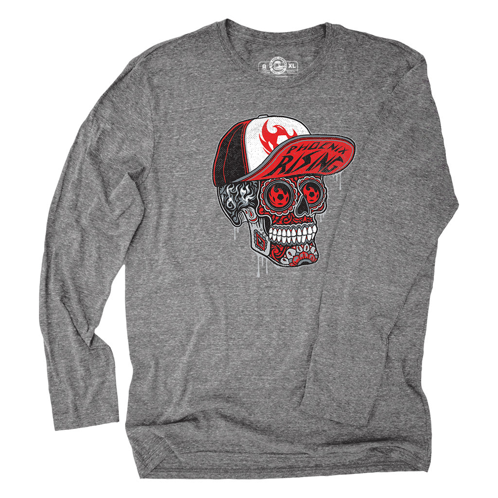 Phoenix Rising Duck Company Skater Skull Long Sleeve T-Shirt - Gray