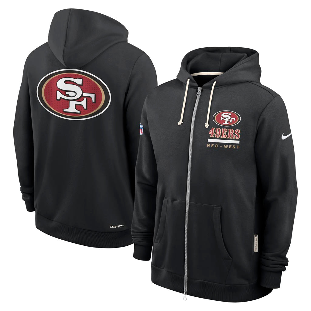 NFL San Francisco 49ers Nike 2025 Sideline Full Zip Hoodie - Black
