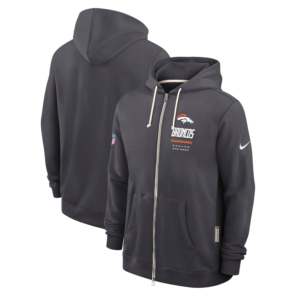 NFL Denver Broncos Nike 2026 Sideline Full Zip Hoodie- Charcoal