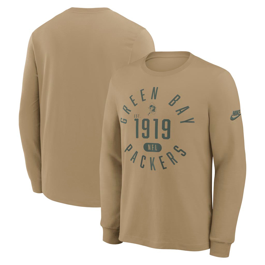 NFL Green Bay Packers Nike Rewind Slub Long Sleeve T-Shirt - Tan