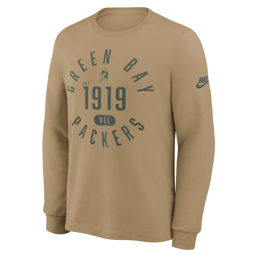NFL Green Bay Packers Nike Rewind Slub Long Sleeve T-Shirt - Tan