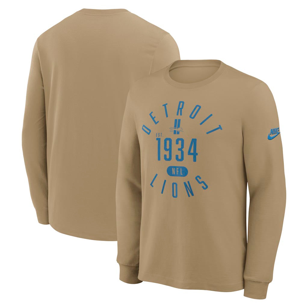 NFL Detroit Lions Nike Rewind Slub Long Sleeve T-Shirt - Tan