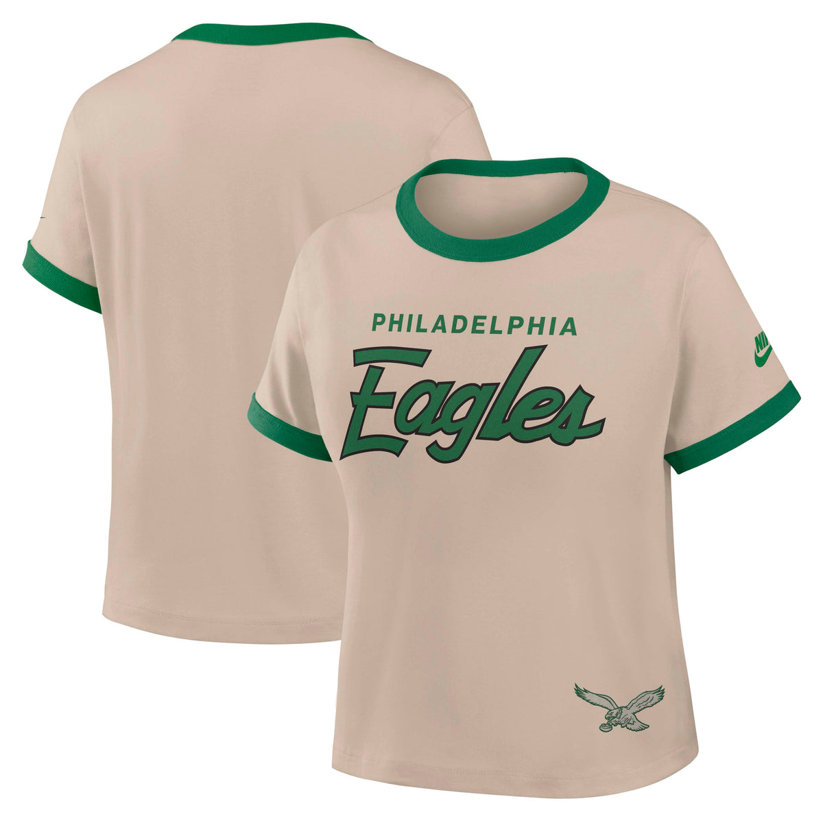 NFL Philadelphia Eagles Women's Nike Ringer T-Shirt- Tan