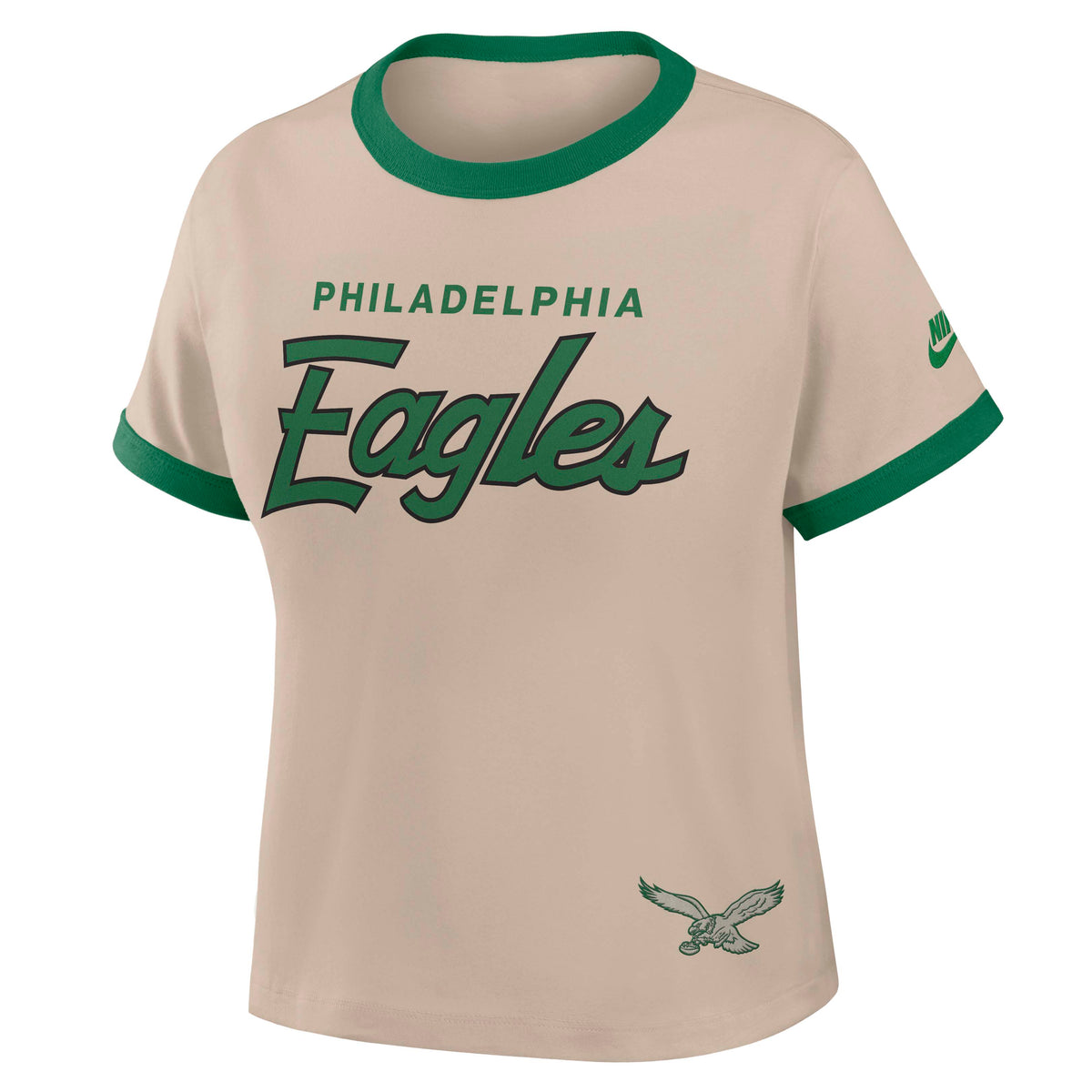 NFL Philadelphia Eagles Women's Nike Ringer T-Shirt- Tan