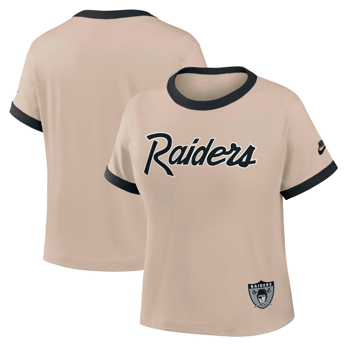 NFL Las Vegas Raiders Women's Nike Ringer T-Shirt- Tan