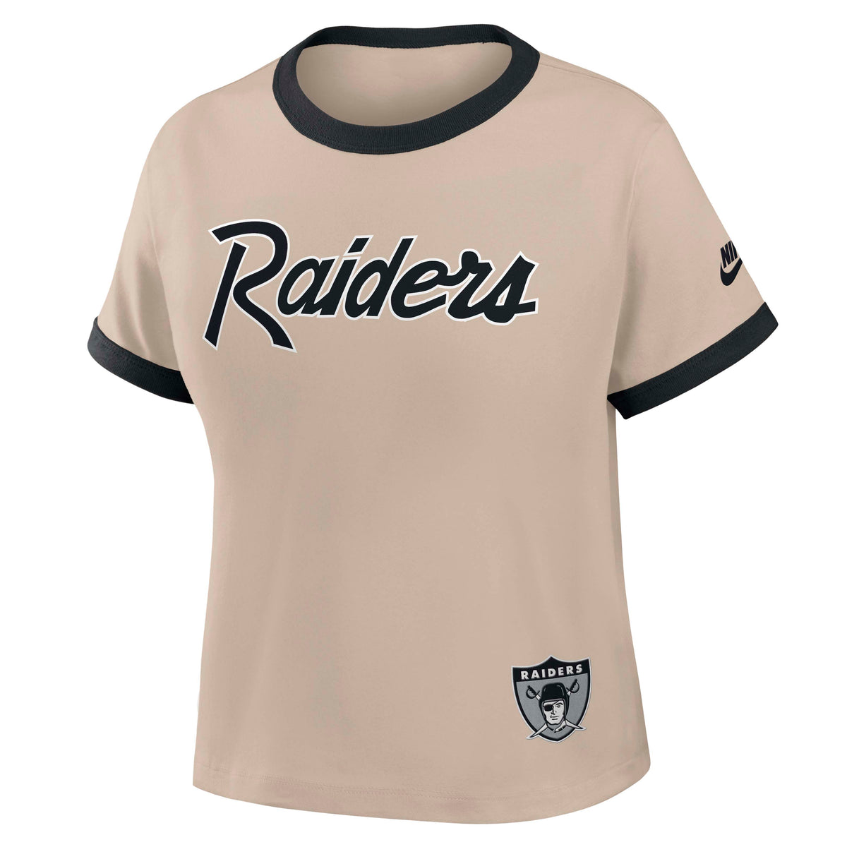 NFL Las Vegas Raiders Women's Nike Ringer T-Shirt- Tan