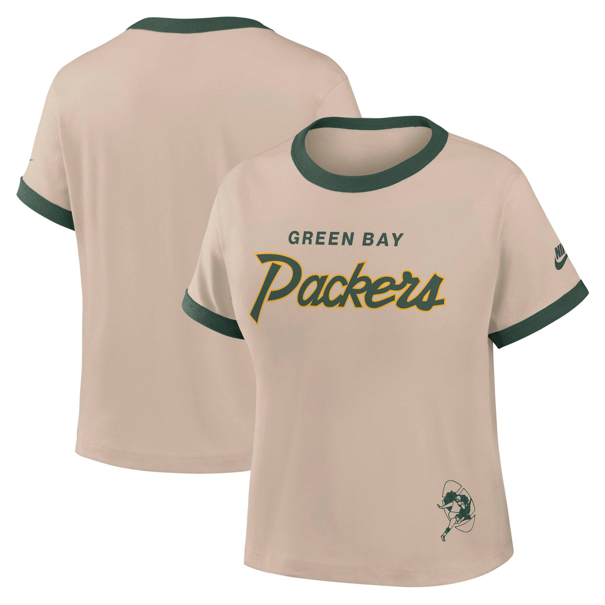 NFL Green Bay Packers Women's Nike Ringer T-Shirt- Tan