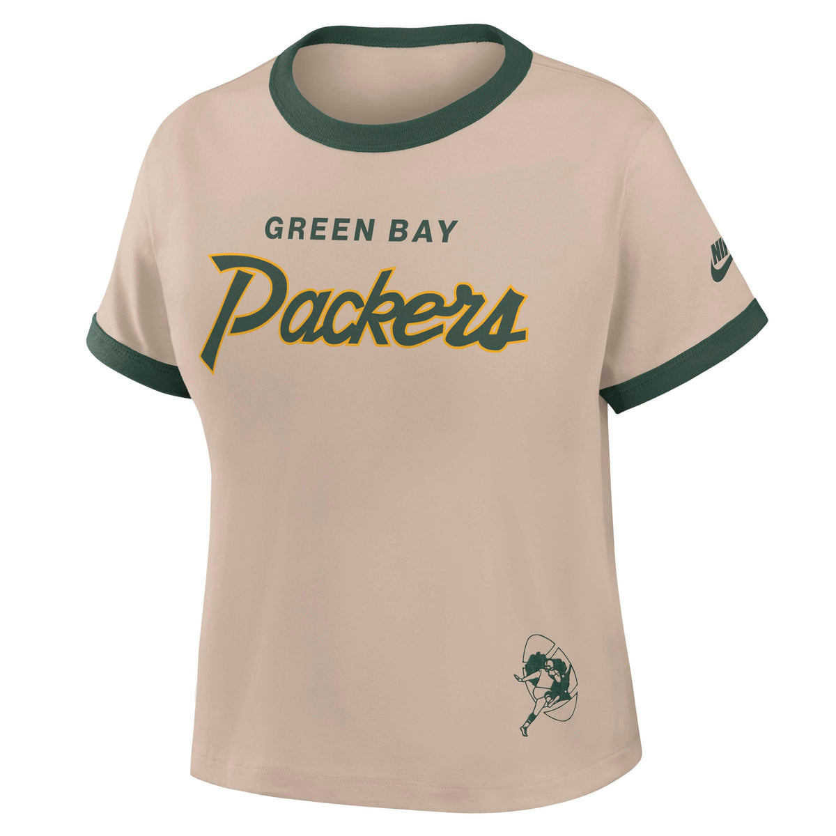 NFL Green Bay Packers Women's Nike Ringer T-Shirt- Tan