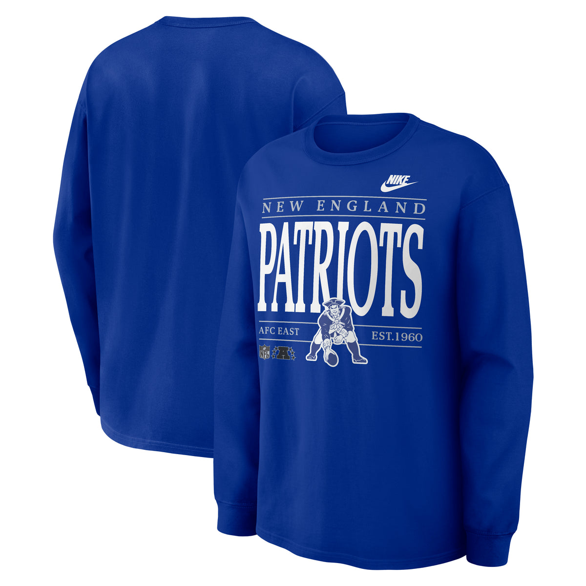 NFL New England Patriots Nike Rewind Max90 Long Sleeve T-Shirt- Blue