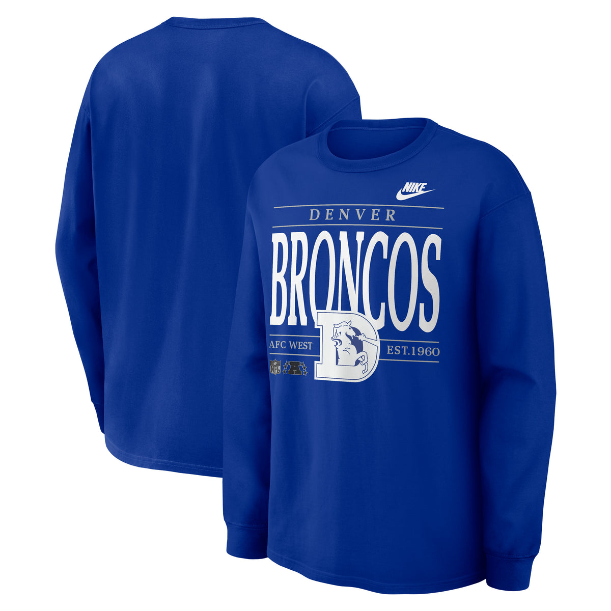 NFL Denver Broncos Nike Rewind Max90 Long Sleeve T-Shirt- Blue