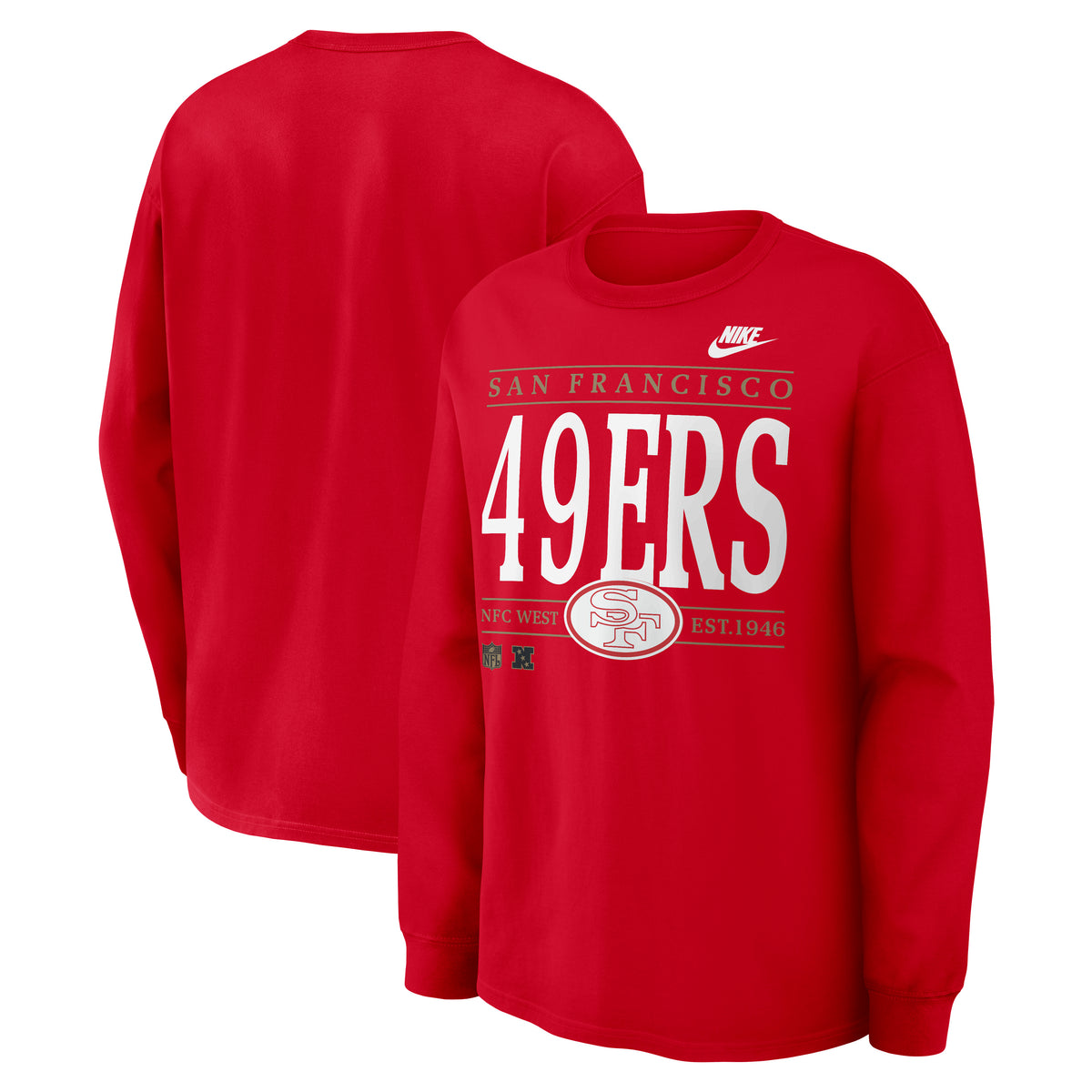 NFL San Francisco 49ers Nike Rewind Max90 Long Sleeve T-Shirt- Red