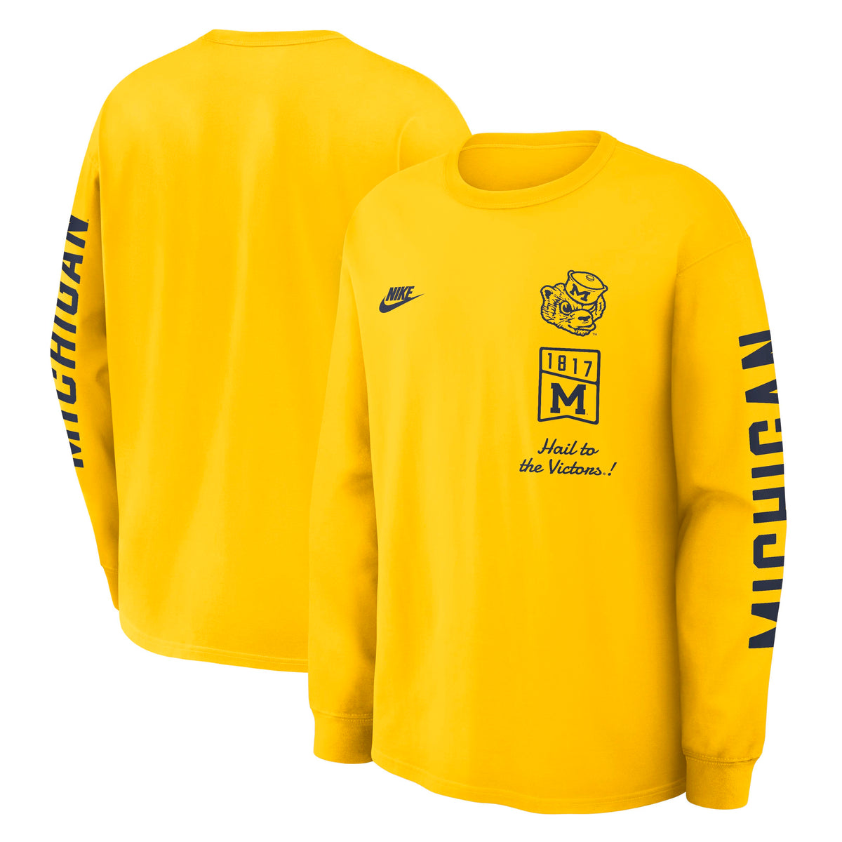 NCAA Michigan Wolverines Nike Max90 Legacy Long Sleeve T-Shirt- Gold