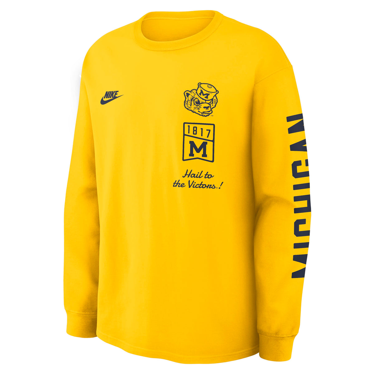 NCAA Michigan Wolverines Nike Max90 Legacy Long Sleeve T-Shirt- Gold