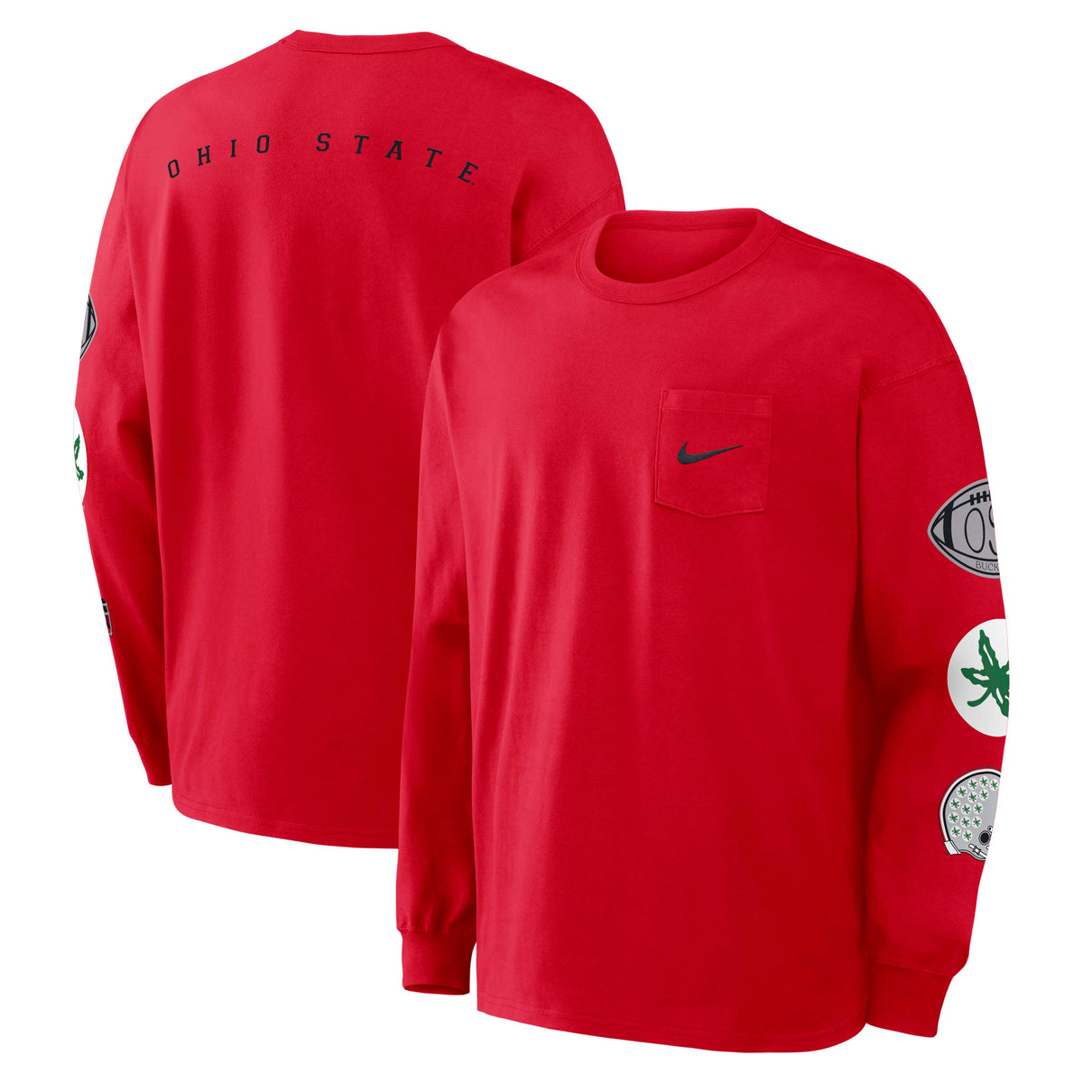NCAA Ohio State Buckeyes Nike Academic Max90 Long Sleeve Pocket T-Shirt- Red