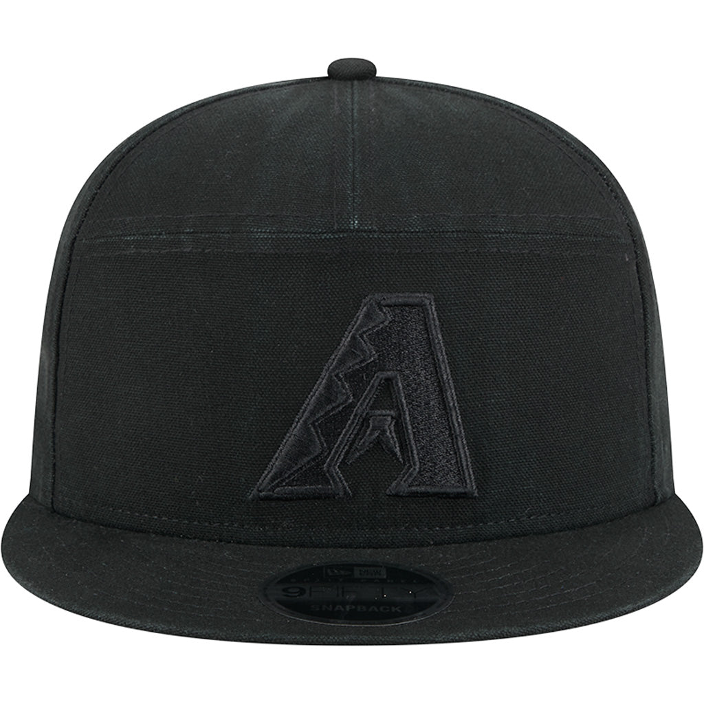 MLB Arizona Diamondbacks New Era Black on Black Cotton Canvas 9FIFTY Split Panel Snapback Hat - Black
