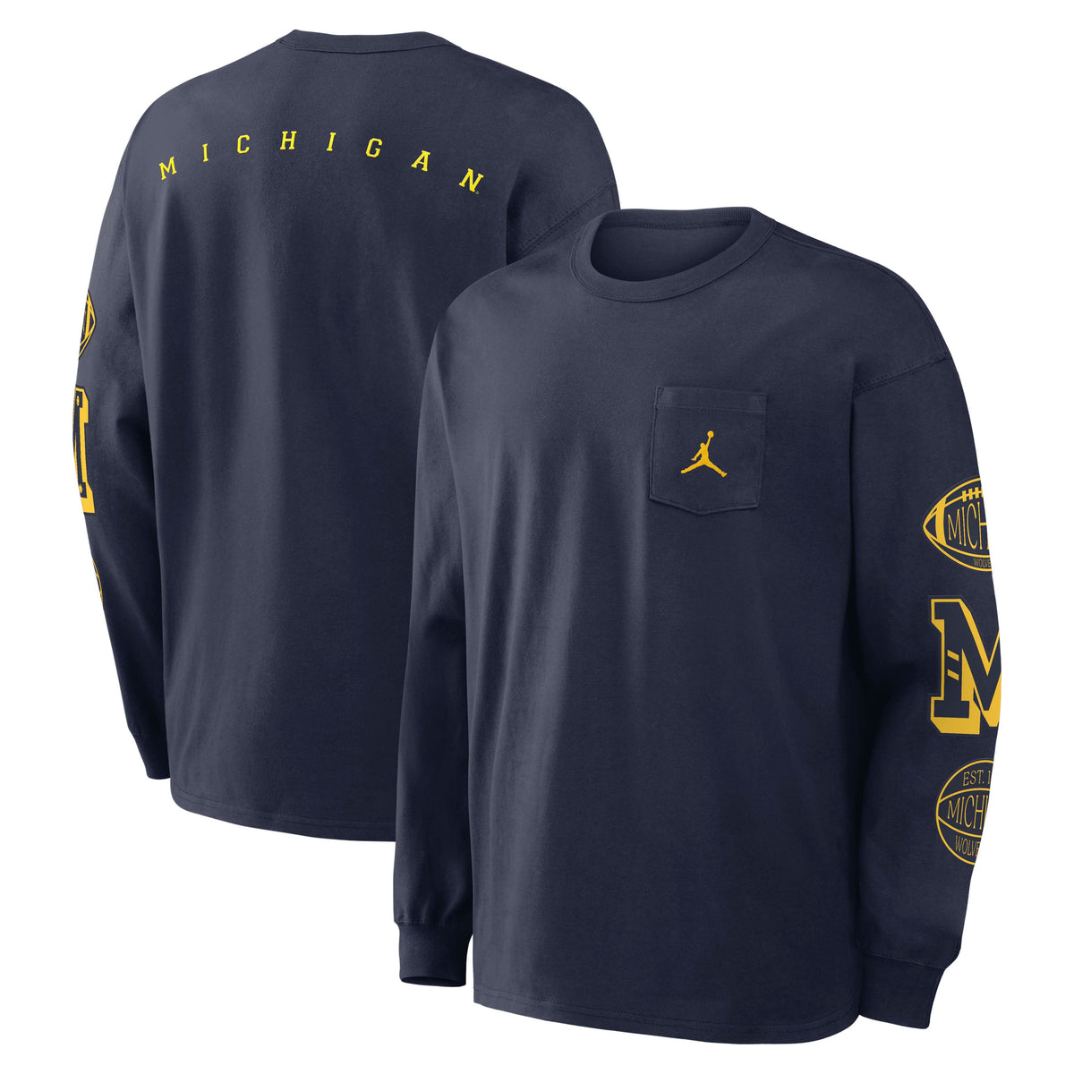 NCAA Michigan Wolverines Nike Academic Max90 Long Sleeve Pocket T-Shirt- Navy