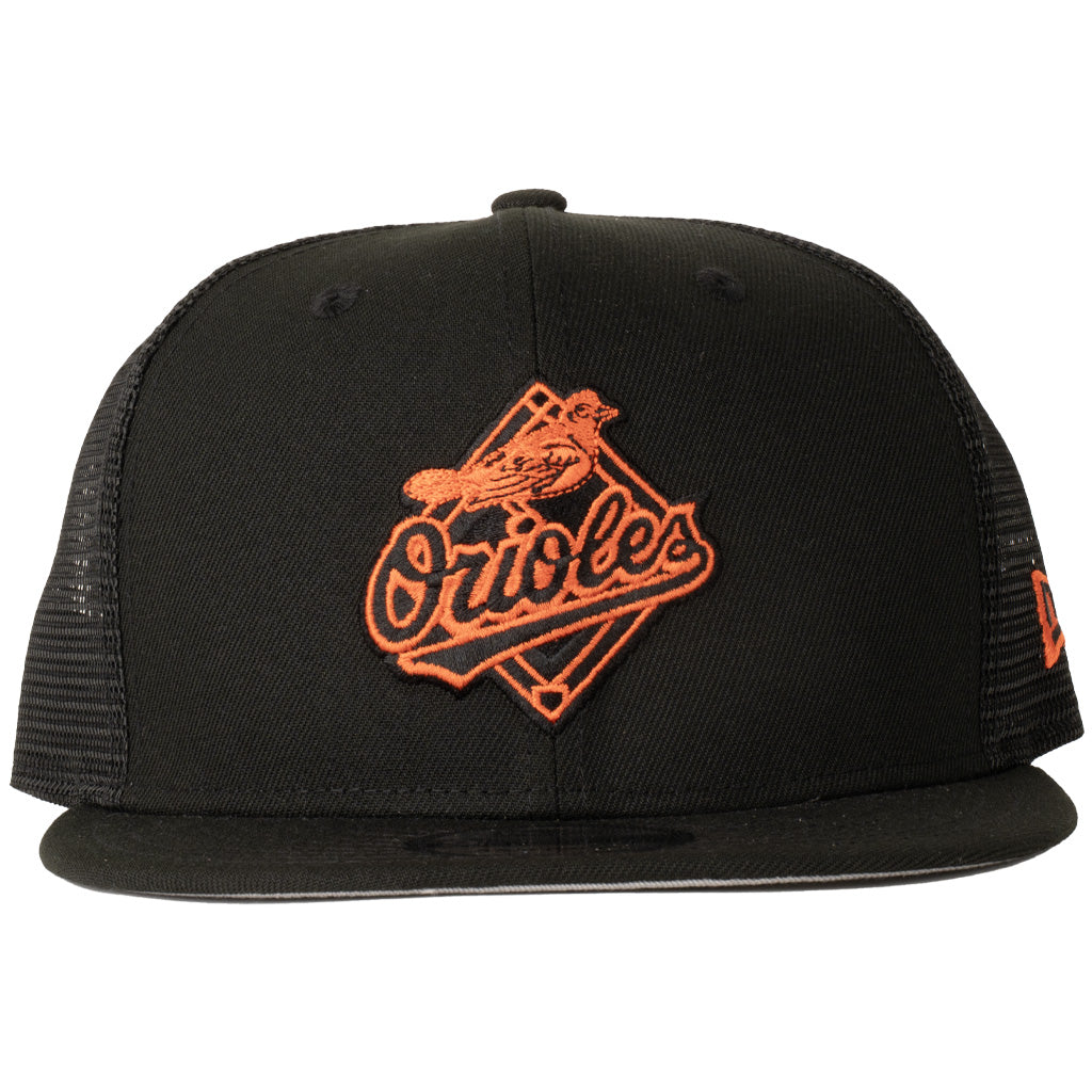 MLB Baltimore Orioles New Era Shadowline 9FIFTY Snapback Trucker Hat - Black