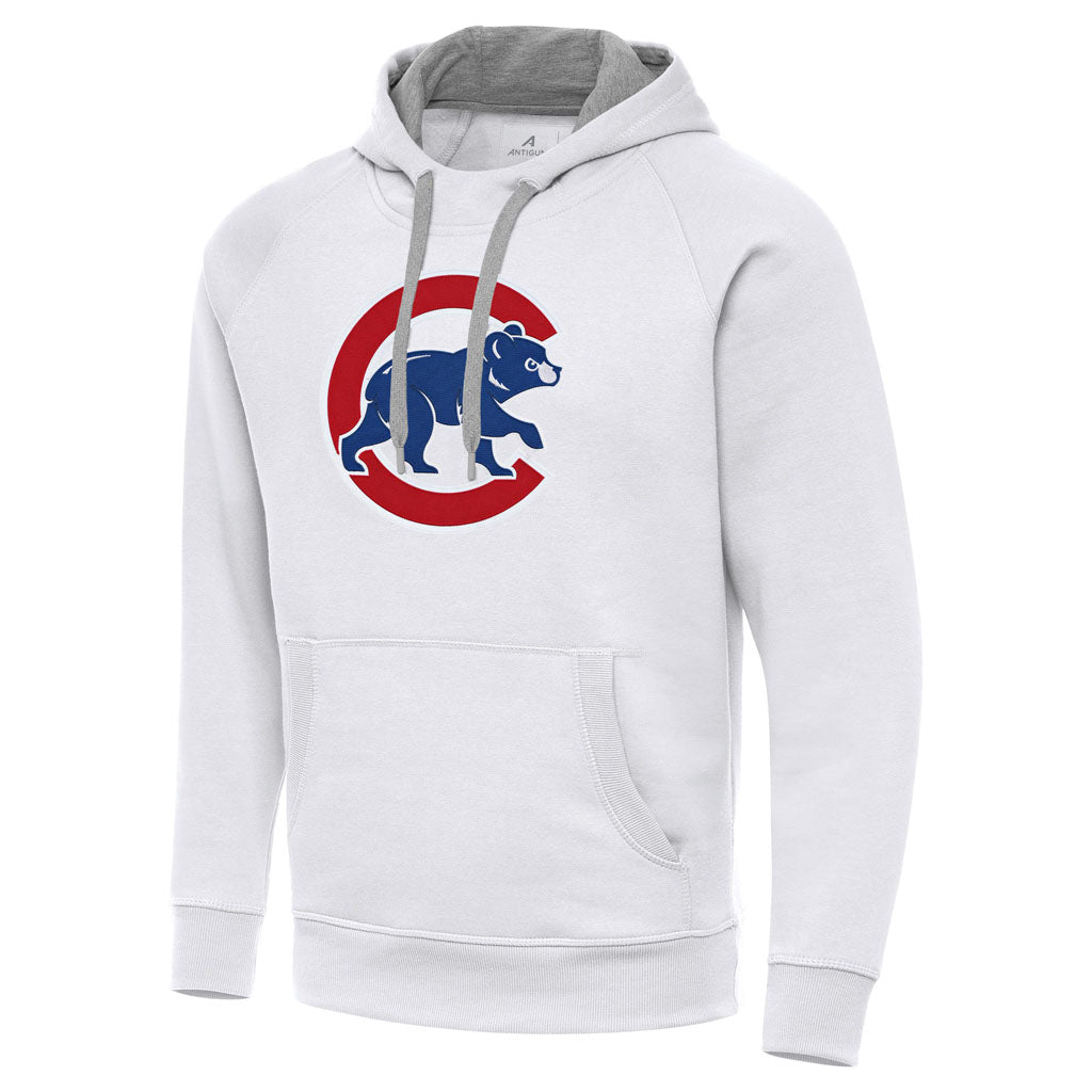 MLB Chicago Cubs Antigua Walking Bear Full Front Victory Pullover Hoodie - White