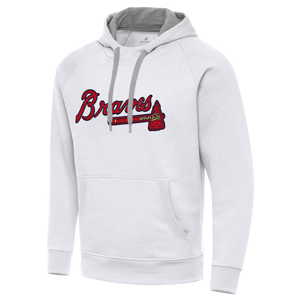 MLB Atlanta Braves Antigua Full Front Victory Pullover Hoodie - White