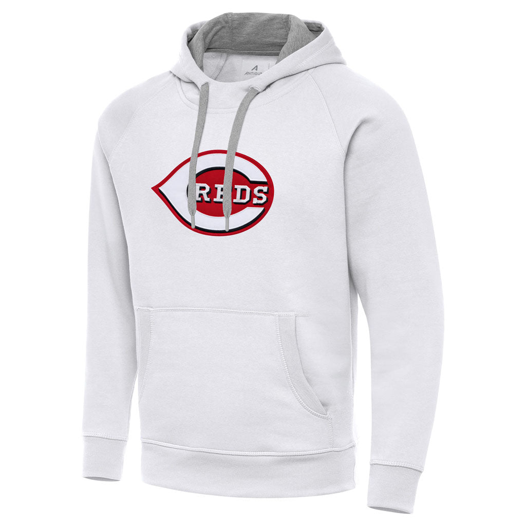 MLB Cincinnati Reds Antigua Full Front Victory Pullover Hoodie - White