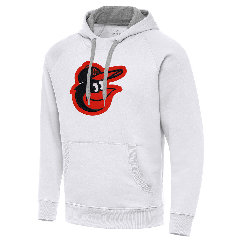 MLB Baltimore Orioles Antigua Full Front Victory Pullover Hoodie - White