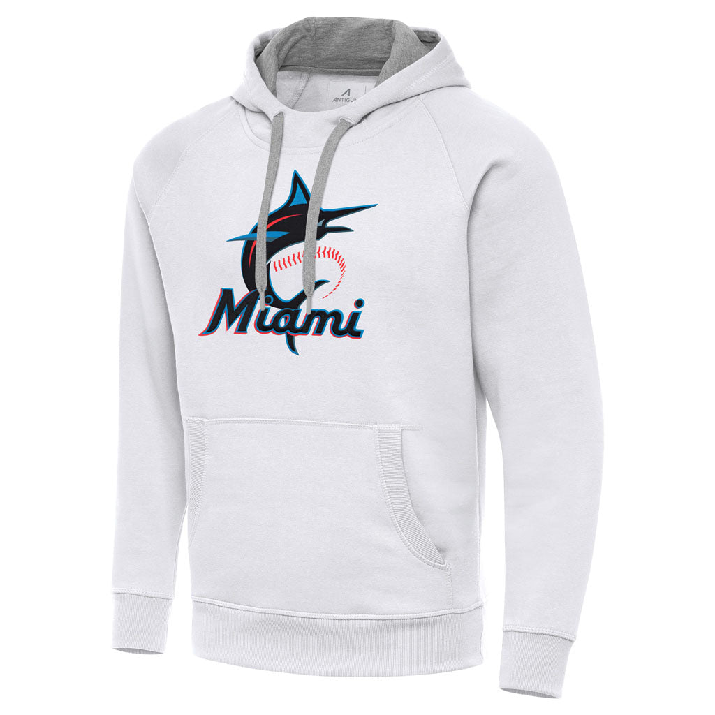MLB Miami Marlins Antigua Full Front Victory Pullover Hoodie - White