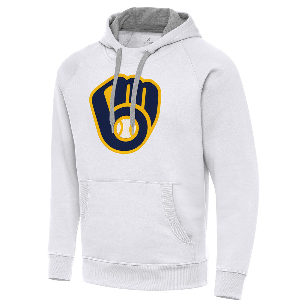 MLB Milwaukee Brewers Antigua Full Front Cap Victory Pullover Hoodie - White