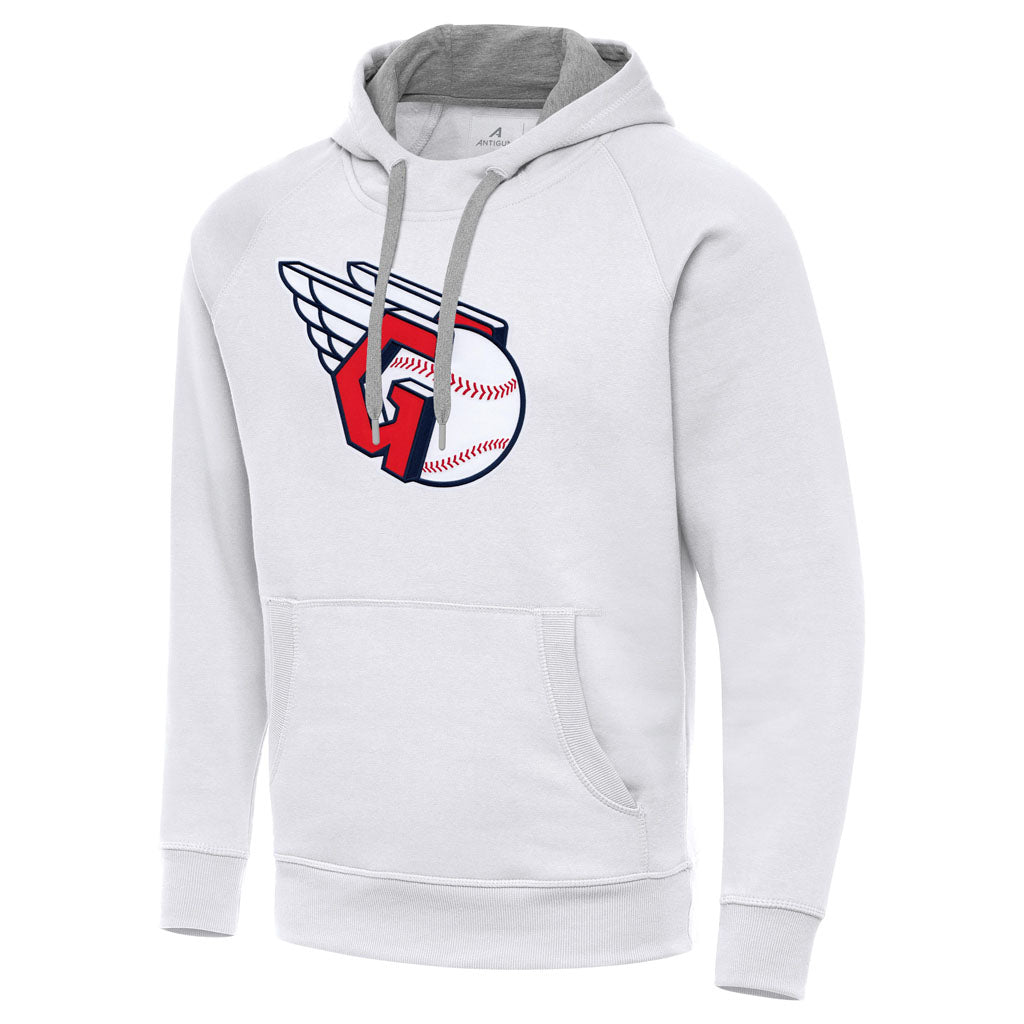 MLB Cleveland Guardians Antigua Full Front Victory Pullover Hoodie - White