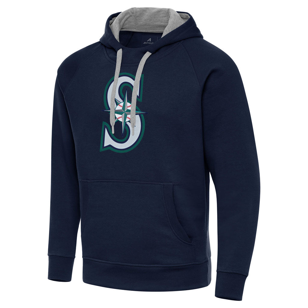MLB Seattle Mariners Antigua Full Front Victory Pullover Hoodie - Navy