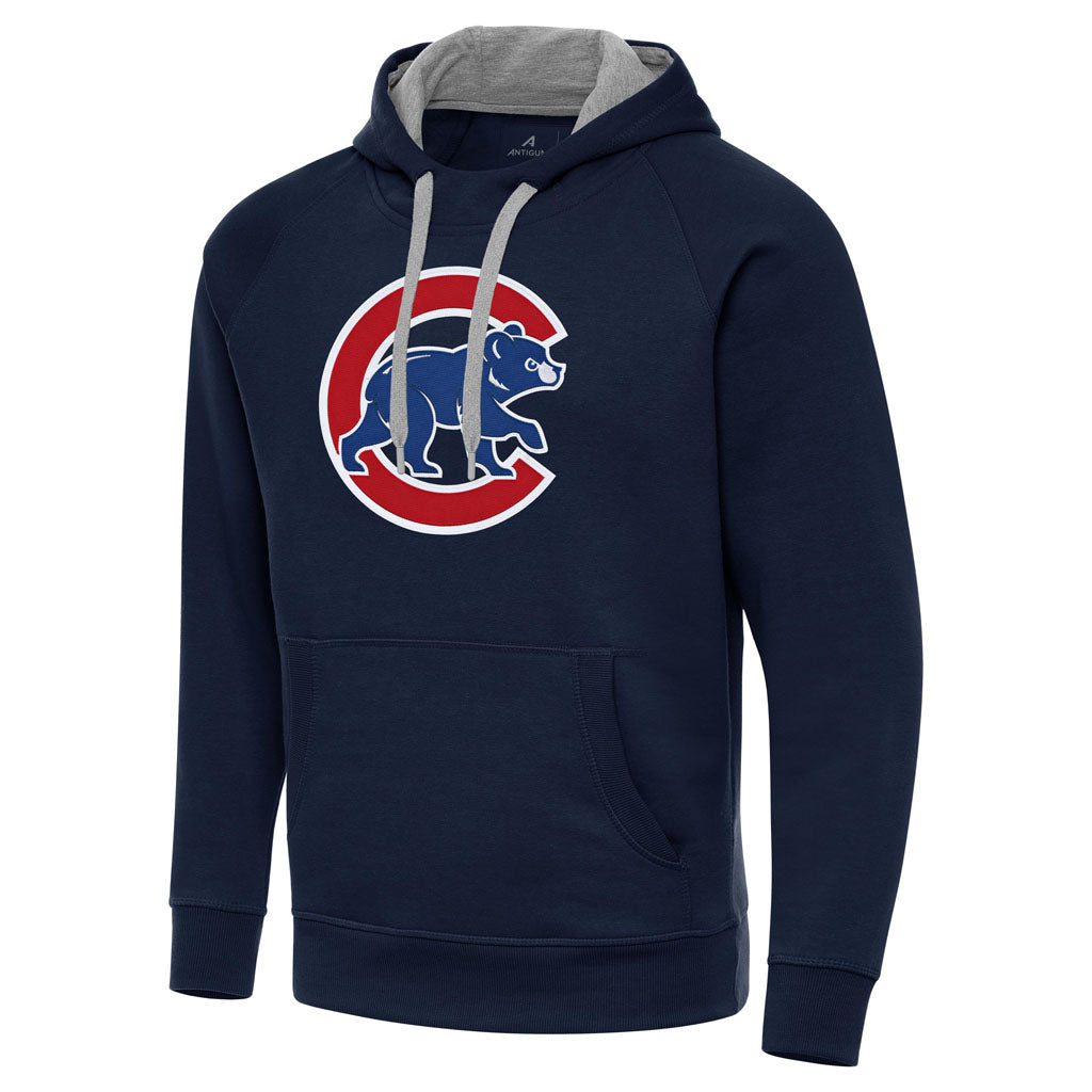 MLB Chicago Cubs Antigua Walking Bear Full Front Victory Pullover Hoodie - Navy