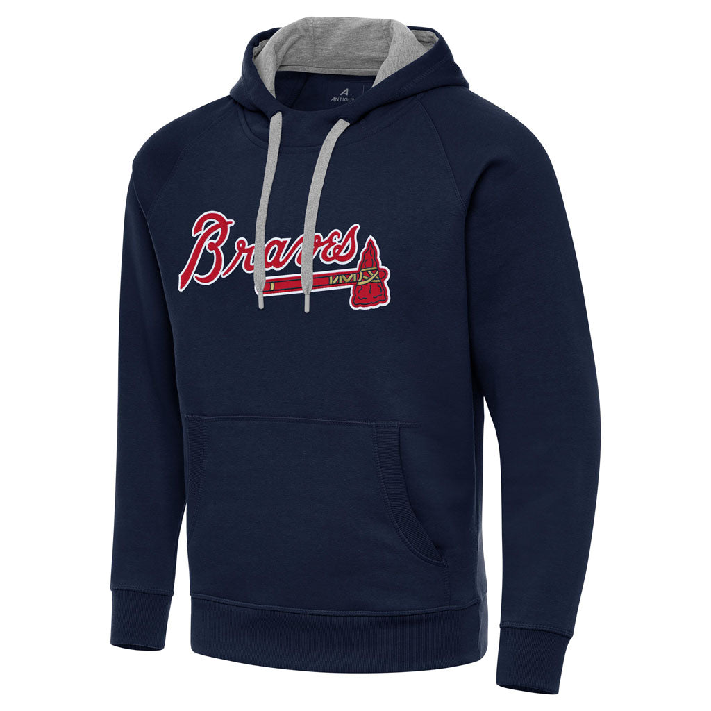 MLB Atlanta Braves Antigua Full Front Victory Pullover Hoodie - Navy