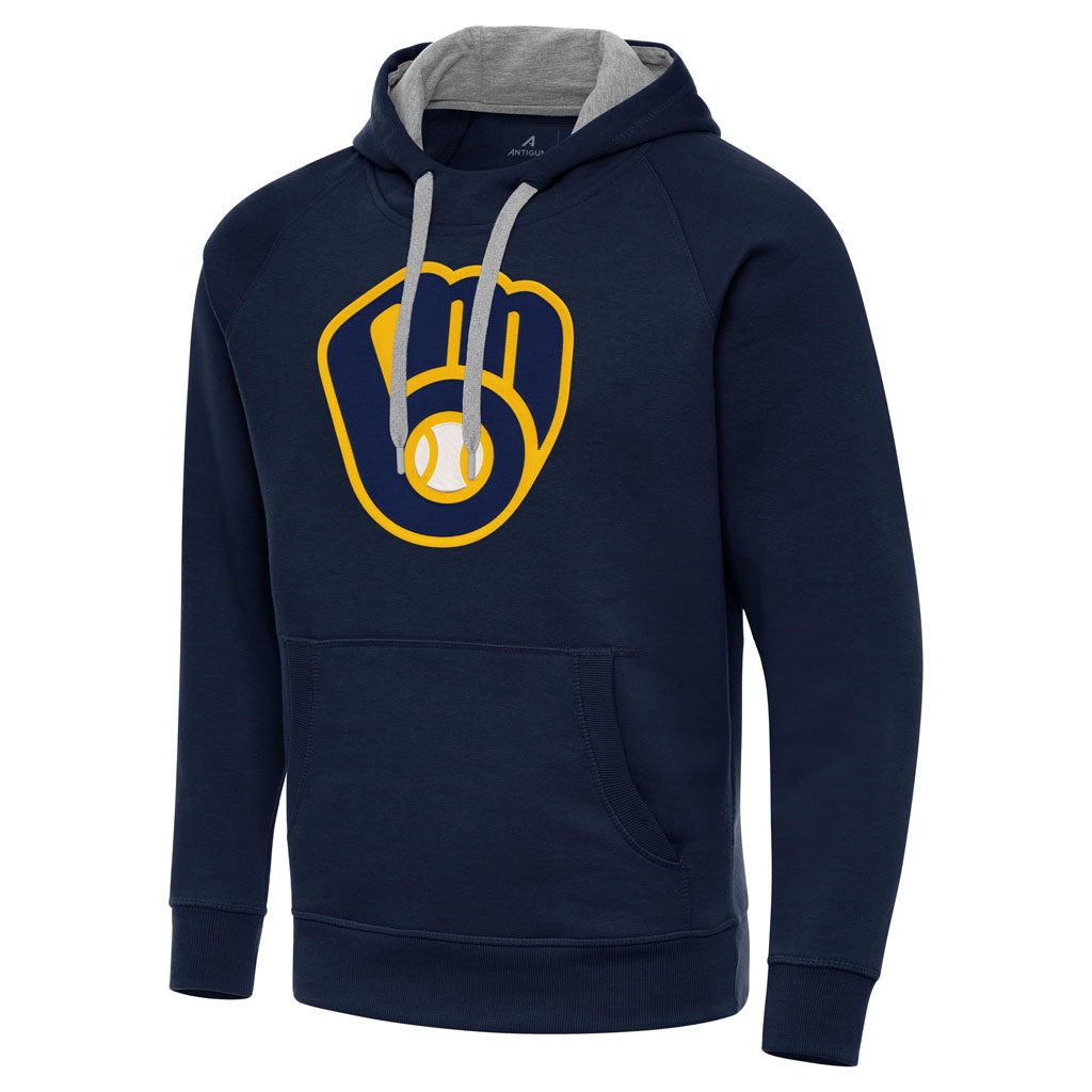 MLB Milwaukee Brewers Antigua Full Front Cap Victory Pullover Hoodie - Navy