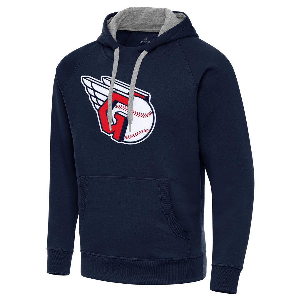 MLB Cleveland Guardians Antigua Full Front Victory Pullover Hoodie - Navy