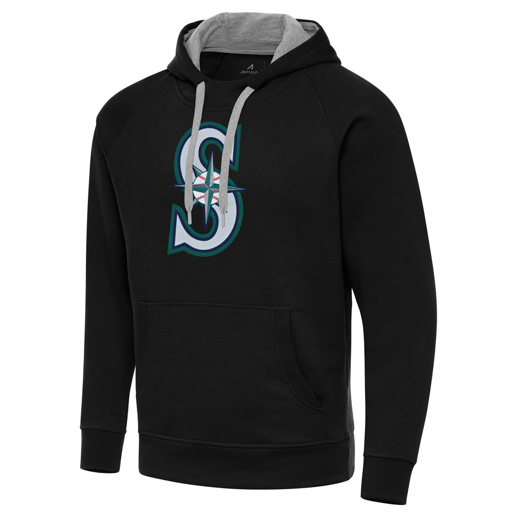 MLB Seattle Mariners Antigua Full Front Victory Pullover Hoodie - Black