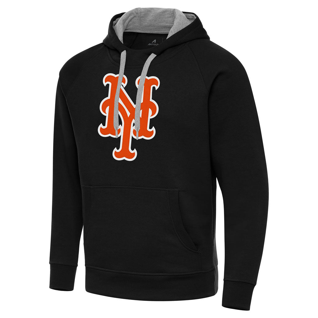 MLB New York Mets Antigua Full Front Victory Pullover Hoodie - Black