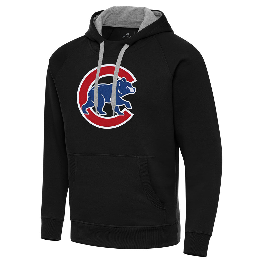MLB Chicago Cubs Antigua Walking Bear Full Front Victory Pullover Hoodie - Black