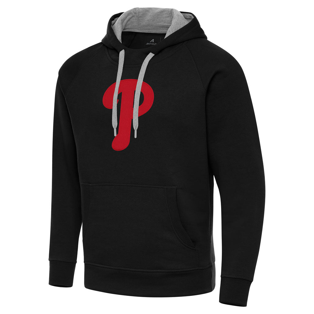 MLB Philadelphia Phillies Antigua Full Front Victory Pullover Hoodie - Black