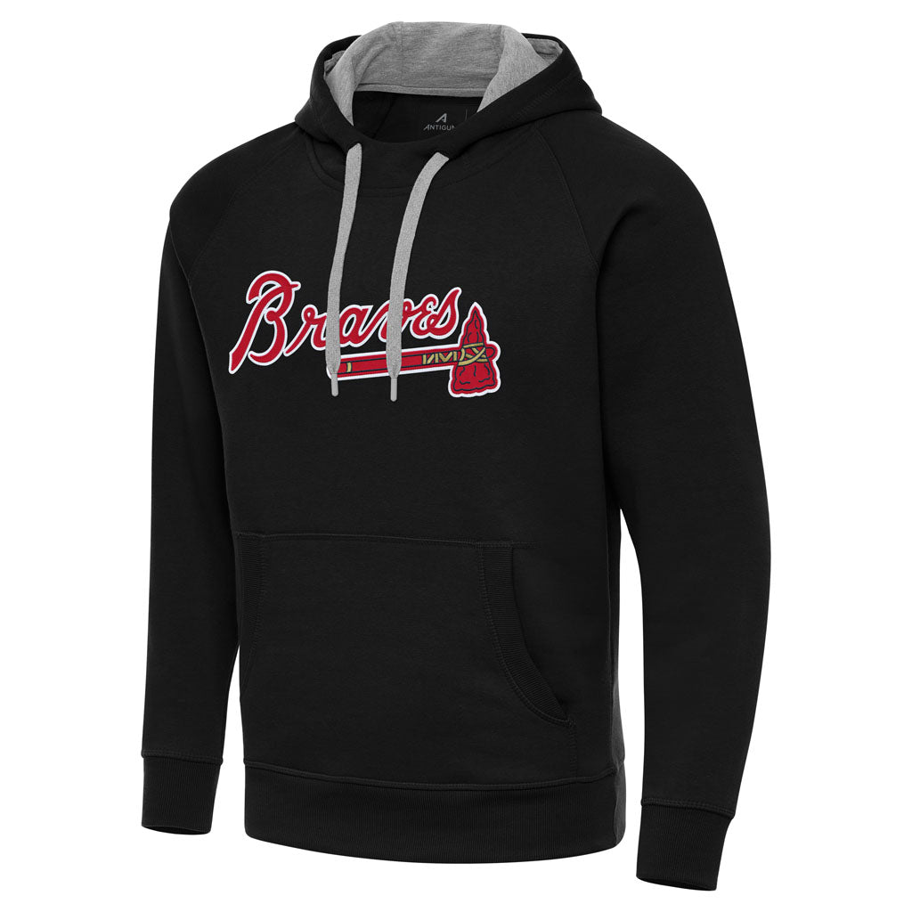 MLB Atlanta Braves Antigua Full Front Victory Pullover Hoodie - Black