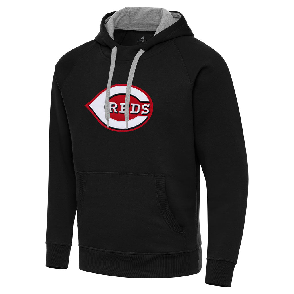 MLB Cincinnati Reds Antigua Full Front Victory Pullover Hoodie - Black