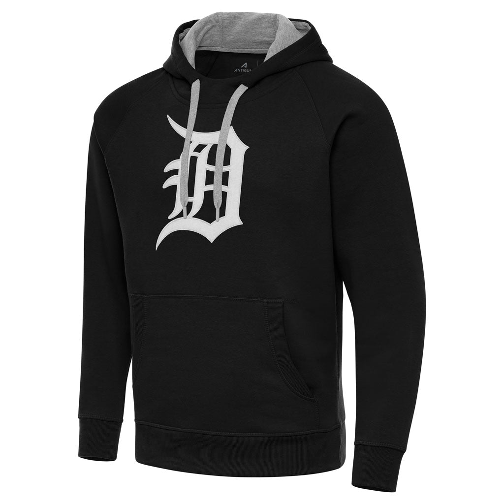 MLB Detroit Tigers Antigua Full Front Victory Pullover Hoodie - Black