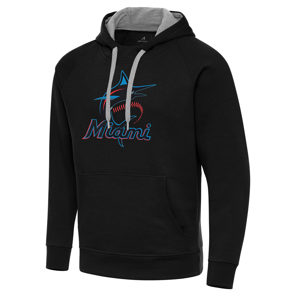 MLB Miami Marlins Antigua Full Front Victory Pullover Hoodie - Black