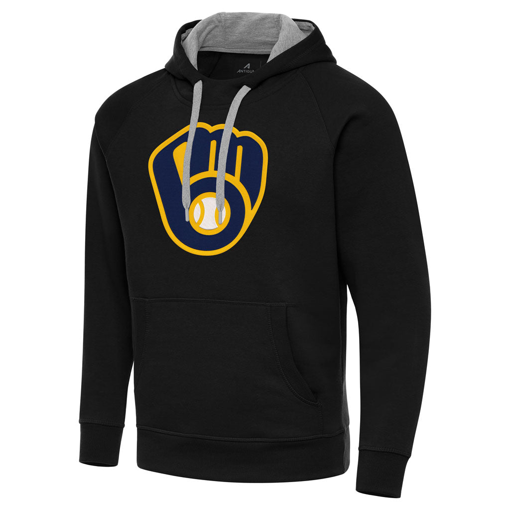 MLB Milwaukee Brewers Antigua Full Front Cap Victory Pullover Hoodie - Black