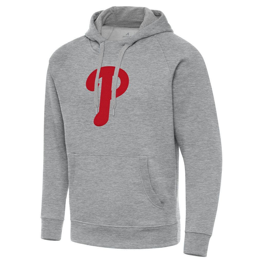 MLB Philadelphia Phillies Antigua Full Front Victory Pullover Hoodie - Heather Gray