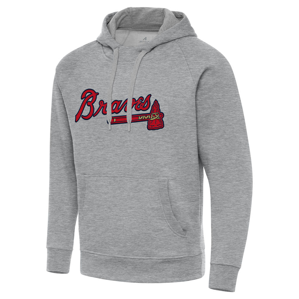MLB Atlanta Braves Antigua Full Front Victory Pullover Hoodie - Heather gray