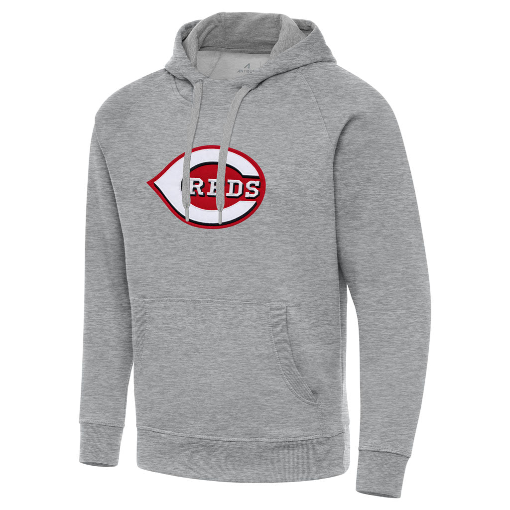 MLB Cincinnati Reds Antigua Full Front Victory Pullover Hoodie - Heather gray